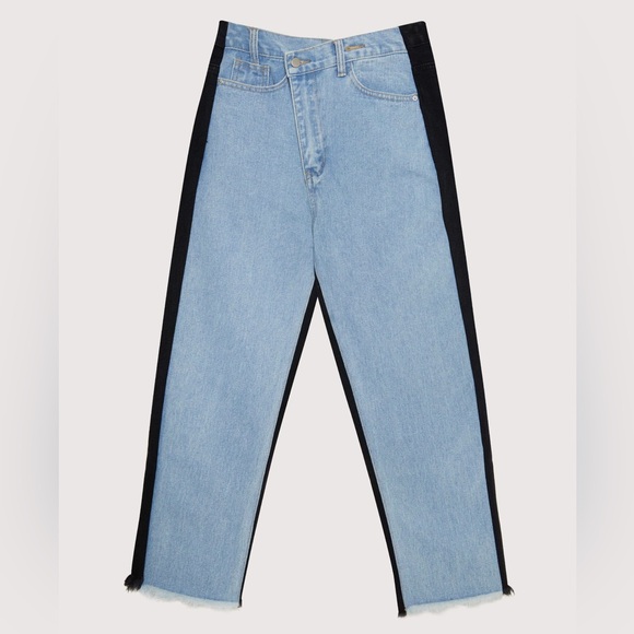 OAK + FORT Denim - Oak + Fort Crossover Front Straight Leg Jeans - blue and black - M